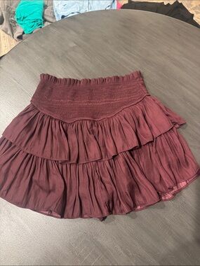 Mustard Seed smocked Waist Tiered Ruffle Mini Skirt - Burgundy